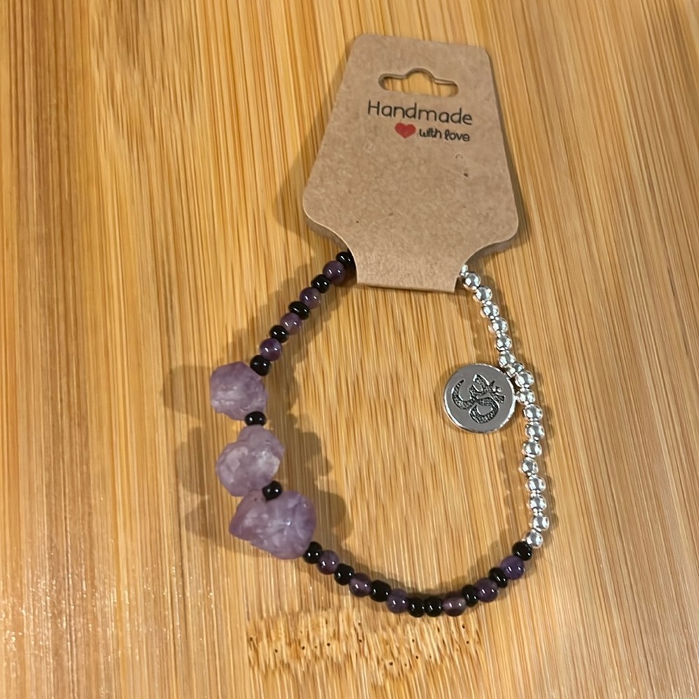 A+++ Graded Amethyst, Black Onyx and .925 Tibetan Silver Bracelet